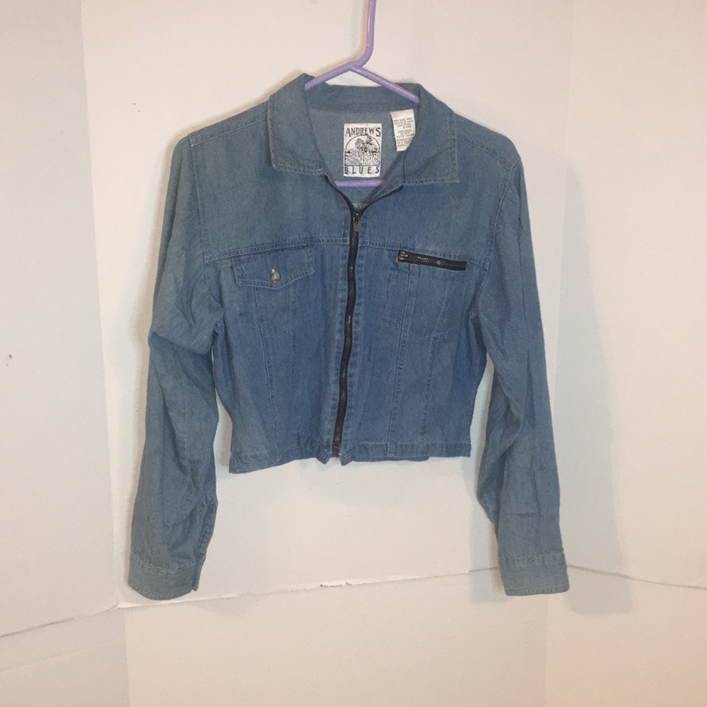 ANDREWS BLUES CROP TOP DENIM FULL ZIP FRONT SIZE L